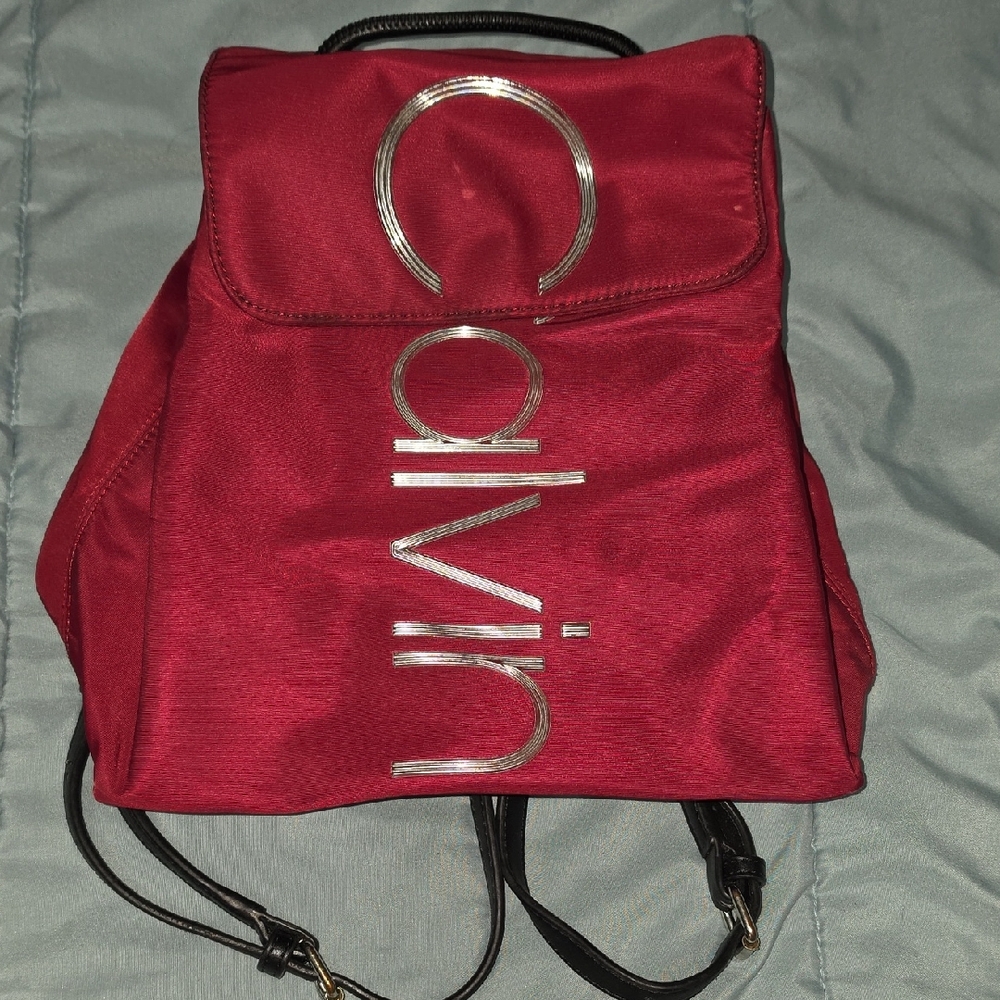 Calvin Klein Burgundy Backpack with Silver Logo
